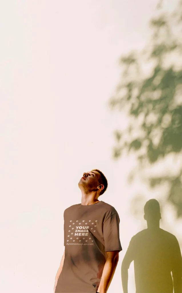 Man Wearing Brown T-shirt Mockup Front View Template