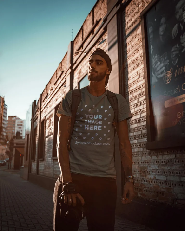 Man Wearing Brown T-shirt Mockup Front View Template