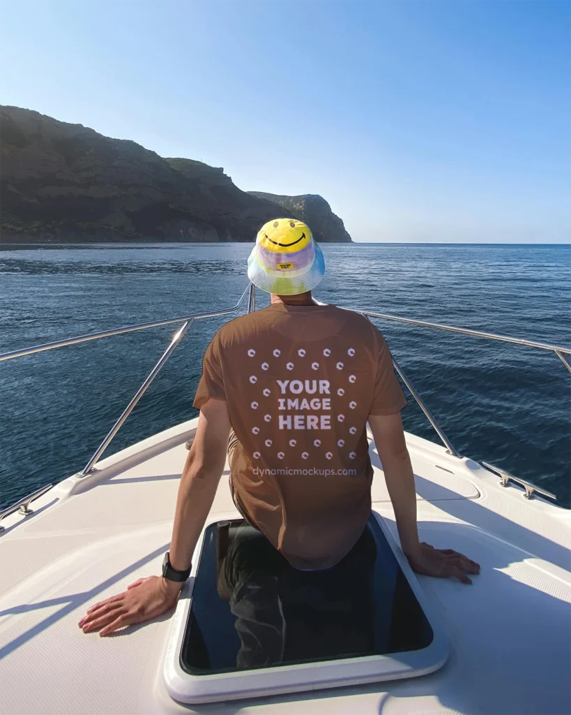 Man Wearing Brown T-shirt Mockup Back View Template