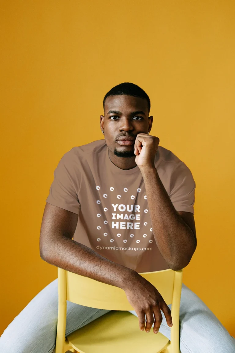 Man Wearing Brown T-shirt Mockup Front View Template