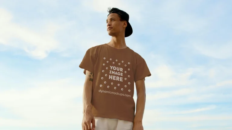 Man Wearing Brown T-shirt Mockup Front View Template