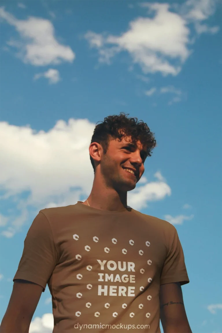 Man Wearing Brown T-shirt Mockup Front View Template