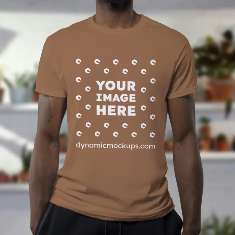 Man Wearing Brown T-shirt Mockup Front View Template