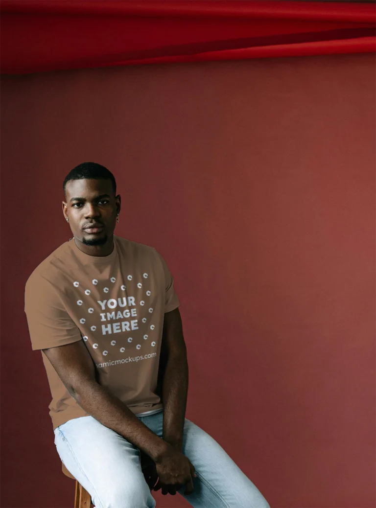 Man Wearing Brown T-shirt Mockup Front View Template