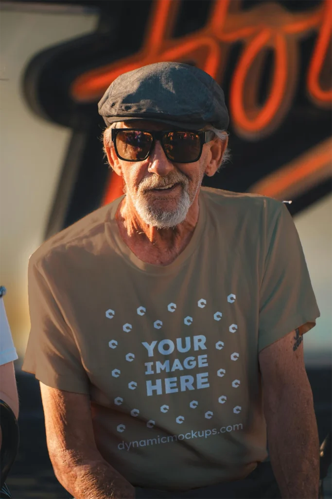 Man Wearing Brown T-shirt Mockup Front View Template