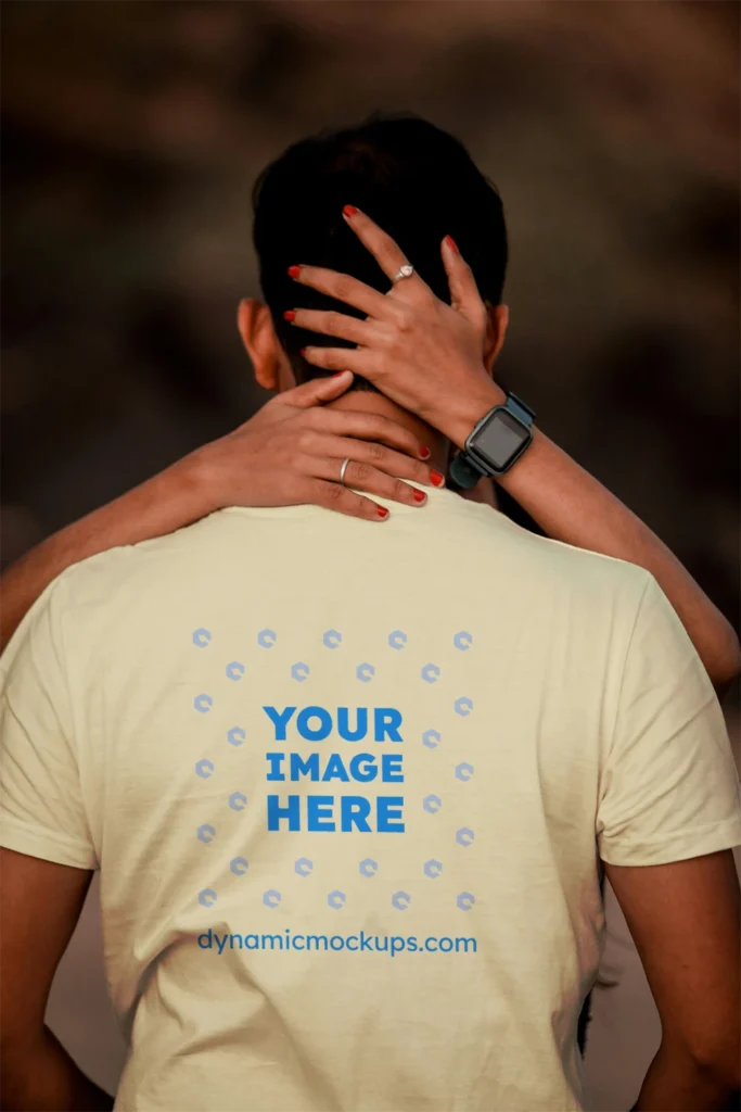 Man Wearing Cream T-shirt Mockup Front View Template