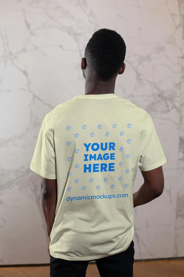 Man Wearing Cream T-shirt Mockup Back View Template