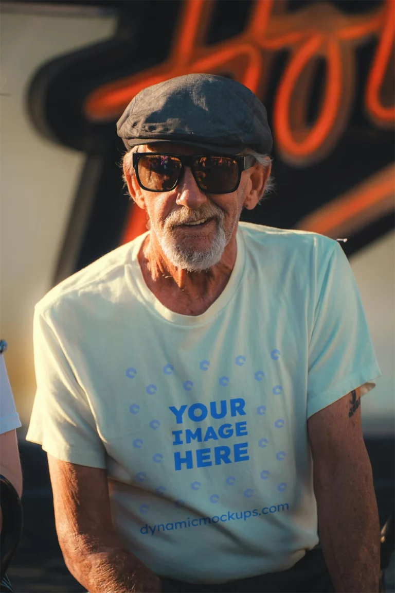 Man Wearing Cream T-shirt Mockup Front View Template