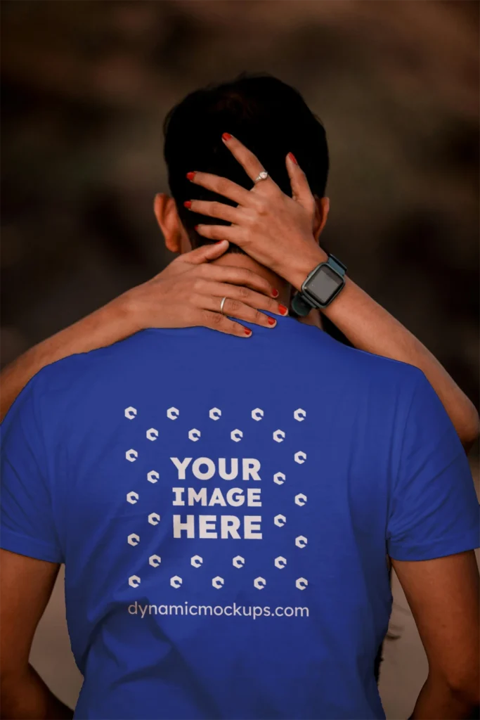 Man Wearing Dark Blue T-shirt Mockup Front View Template