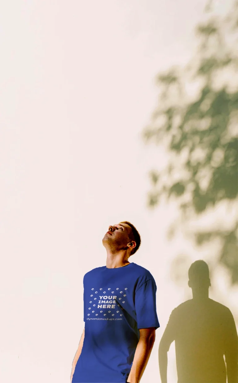 Man Wearing Dark Blue T-shirt Mockup Front View Template