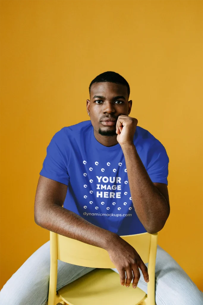 Man Wearing Dark Blue T-shirt Mockup Front View Template