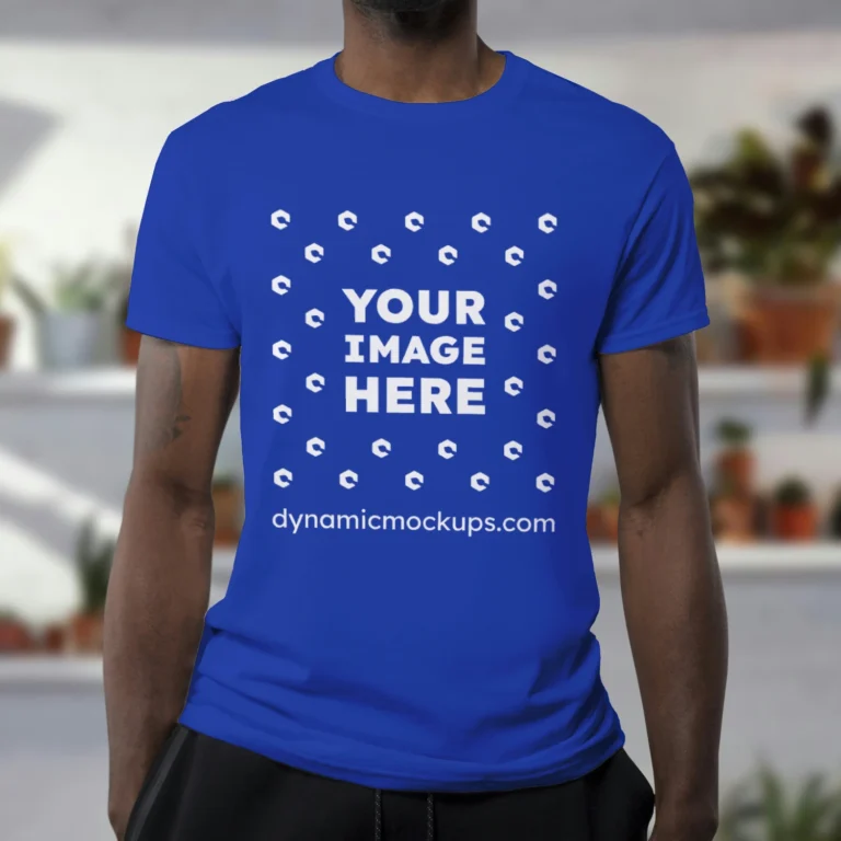 Man Wearing Dark Blue T-shirt Mockup Front View Template