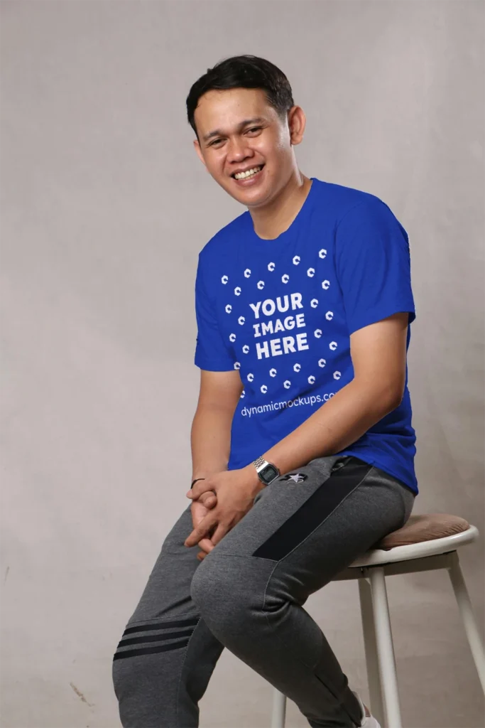 Man Wearing Dark Blue T-shirt Mockup Front View Template