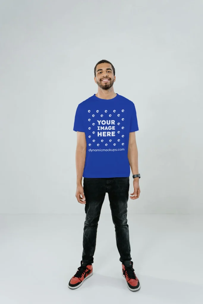 Man Wearing Dark Blue T-shirt Mockup Front View Template