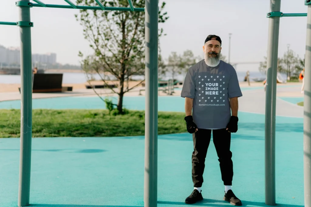 Man Wearing Dark Gray T-shirt Mockup Front View Template