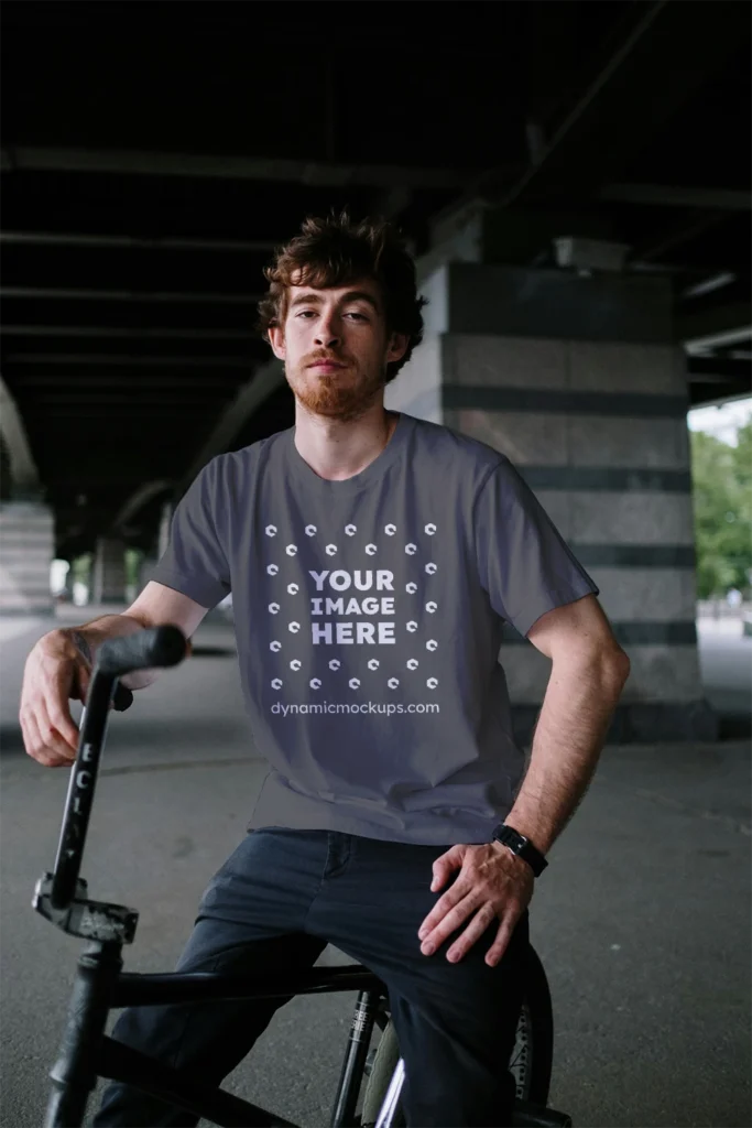 Man Wearing Dark Gray T-shirt Mockup Front View Template