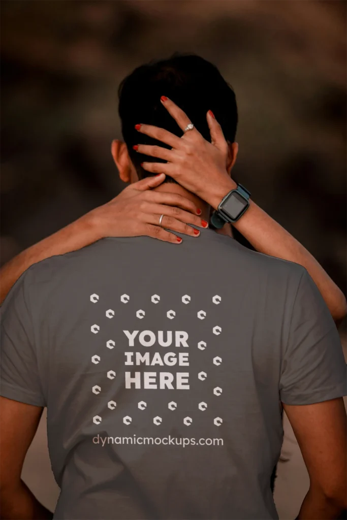 Man Wearing Dark Gray T-shirt Mockup Front View Template