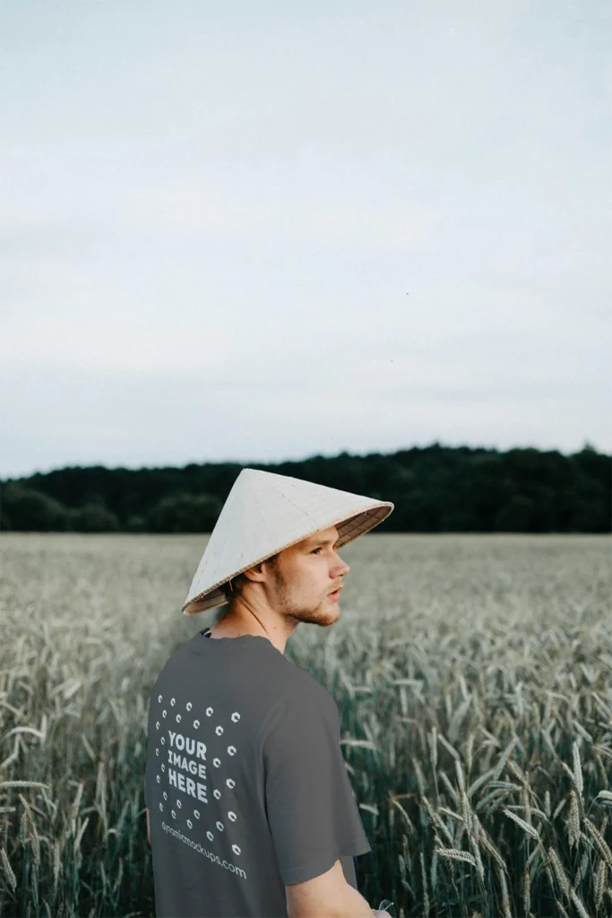 Man Wearing Dark Gray T-shirt Mockup Front View Template