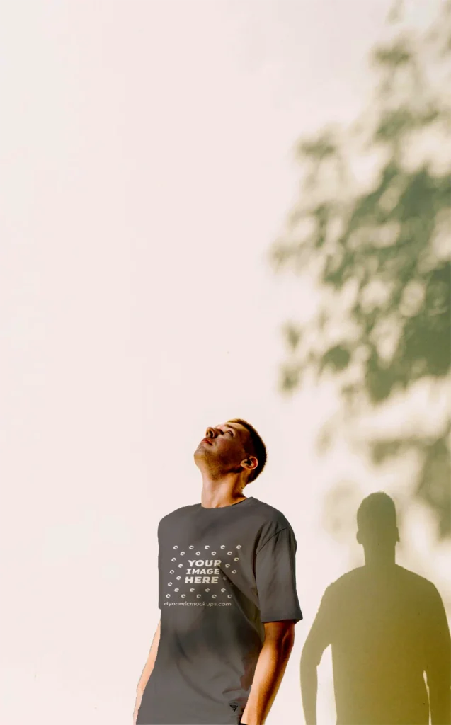 Man Wearing Dark Gray T-shirt Mockup Front View Template