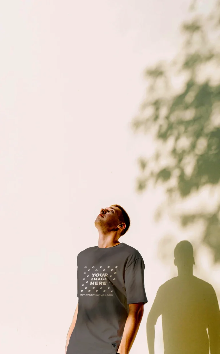 Man Wearing Dark Gray T-shirt Mockup Front View Template