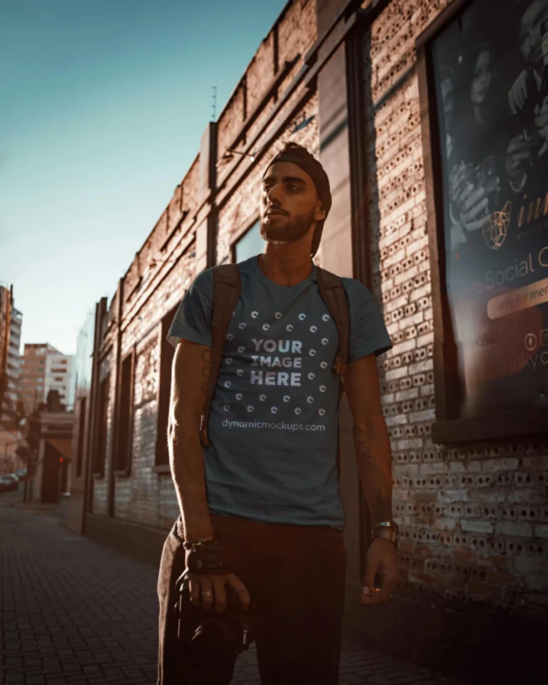 Man Wearing Dark Gray T-shirt Mockup Front View Template