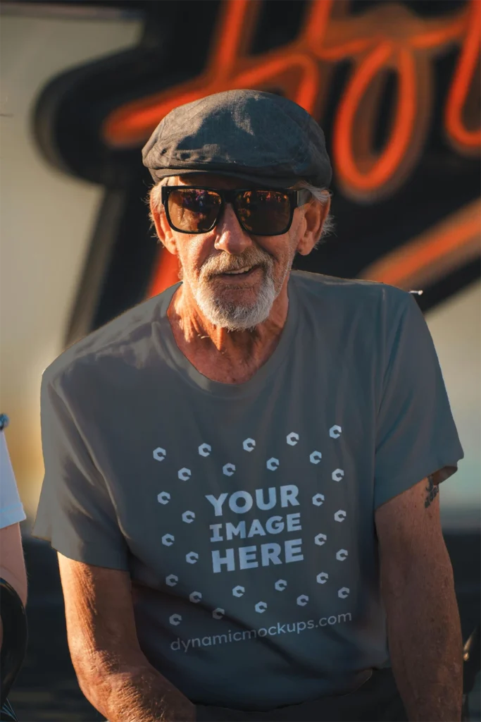 Man Wearing Dark Gray T-shirt Mockup Front View Template