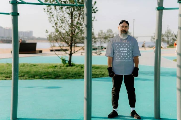 Man Wearing Gray T-shirt Mockup Front View Template