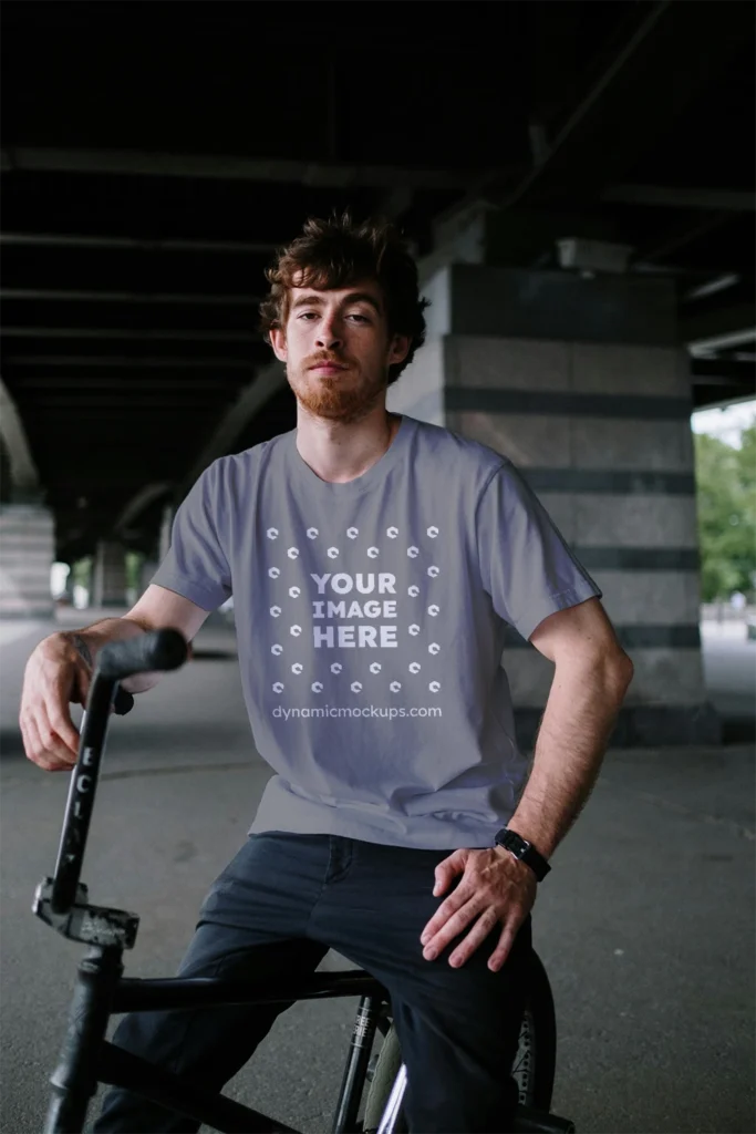 Man Wearing Gray T-shirt Mockup Front View Template