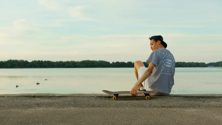 Man Wearing Gray T-shirt Mockup Front View Template