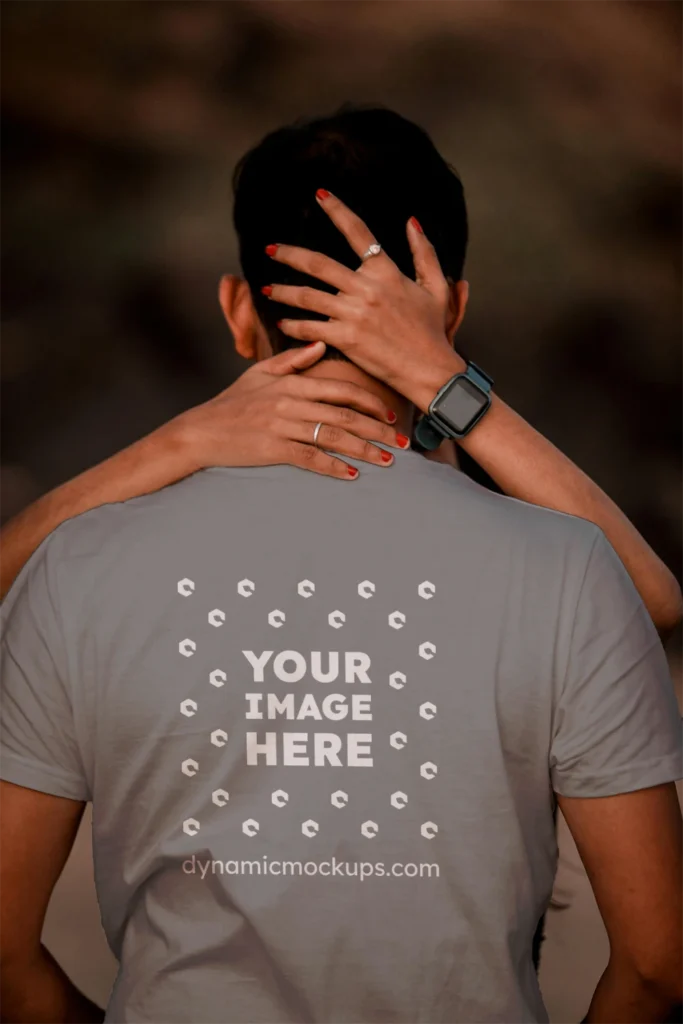 Man Wearing Gray T-shirt Mockup Front View Template