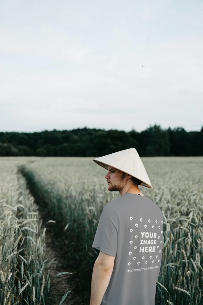 Man Wearing Gray T-shirt Mockup Front View Template