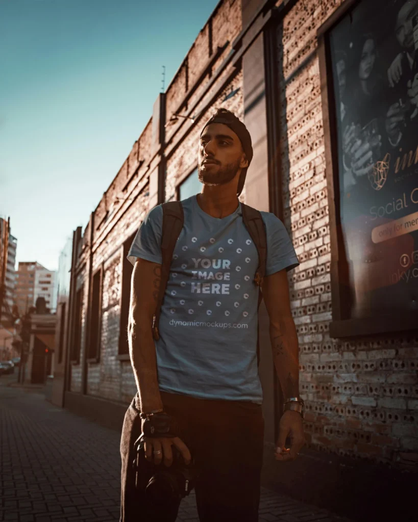 Man Wearing Gray T-shirt Mockup Front View Template