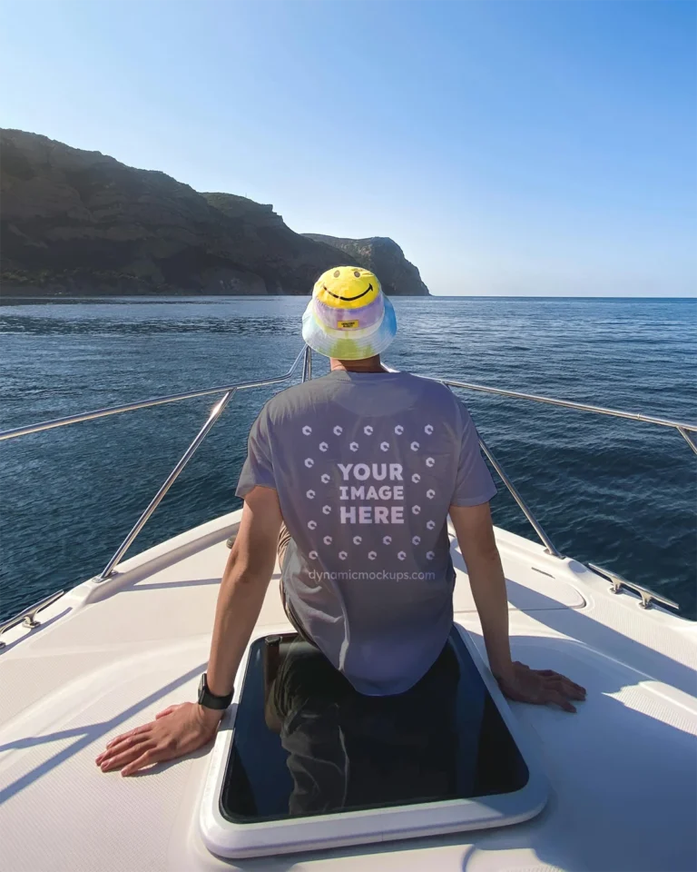 Man Wearing Gray T-shirt Mockup Back View Template