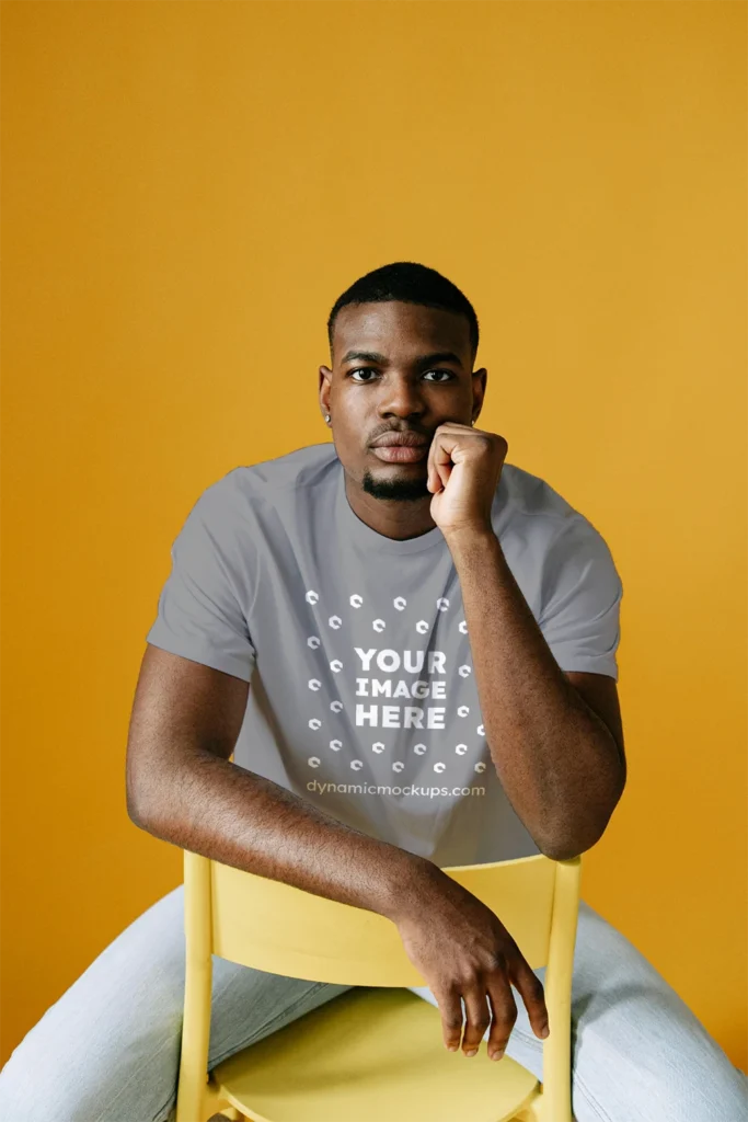 Man Wearing Gray T-shirt Mockup Front View Template