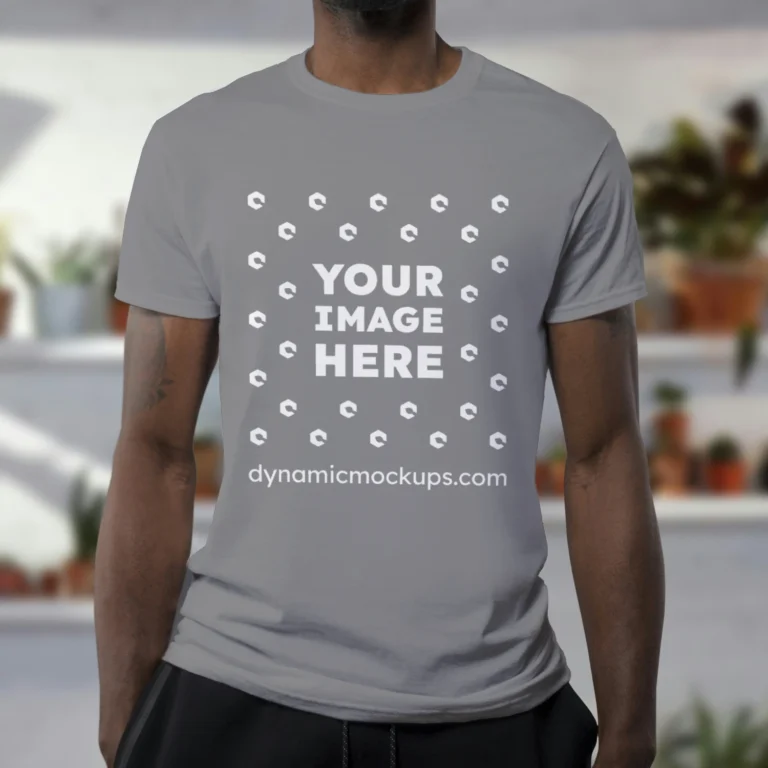 Man Wearing Gray T-shirt Mockup Front View Template