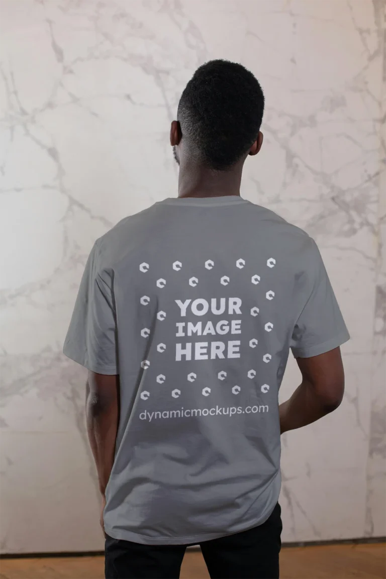 Man Wearing Gray T-shirt Mockup Back View Template