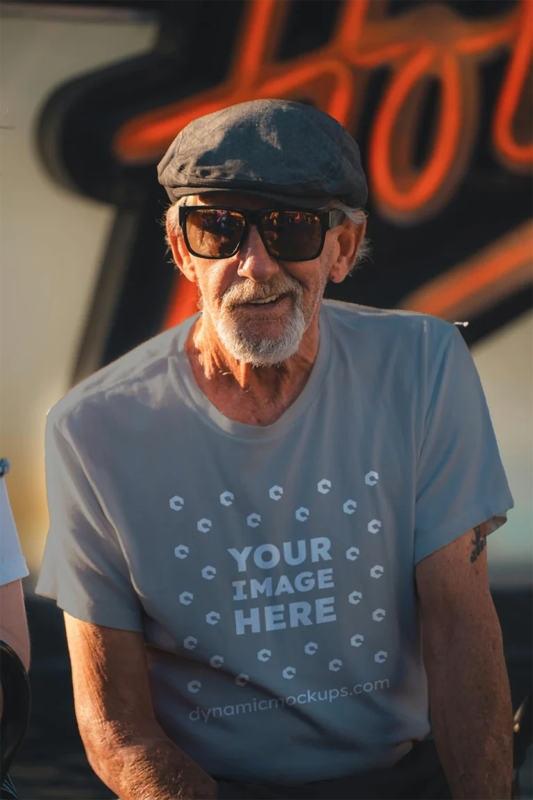 Man Wearing Gray T-shirt Mockup Front View Template