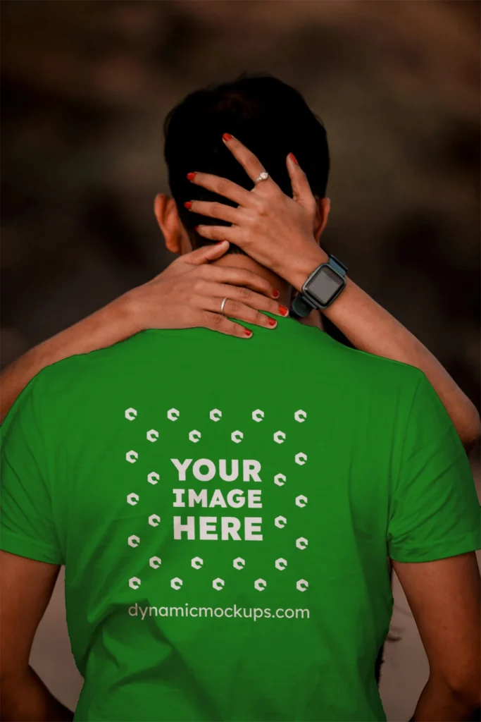 Man Wearing Green T-shirt Mockup Front View Template