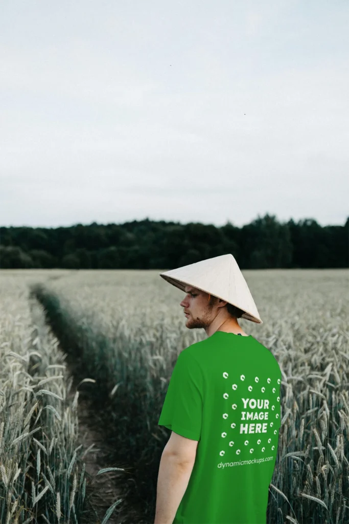 Man Wearing Green T-shirt Mockup Front View Template