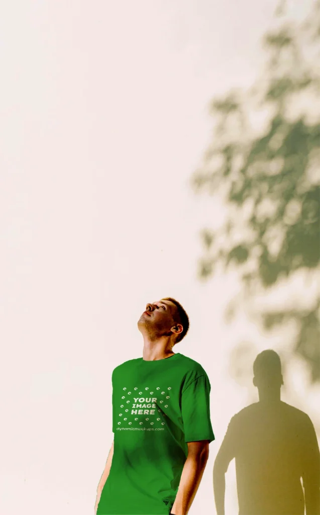 Man Wearing Green T-shirt Mockup Front View Template