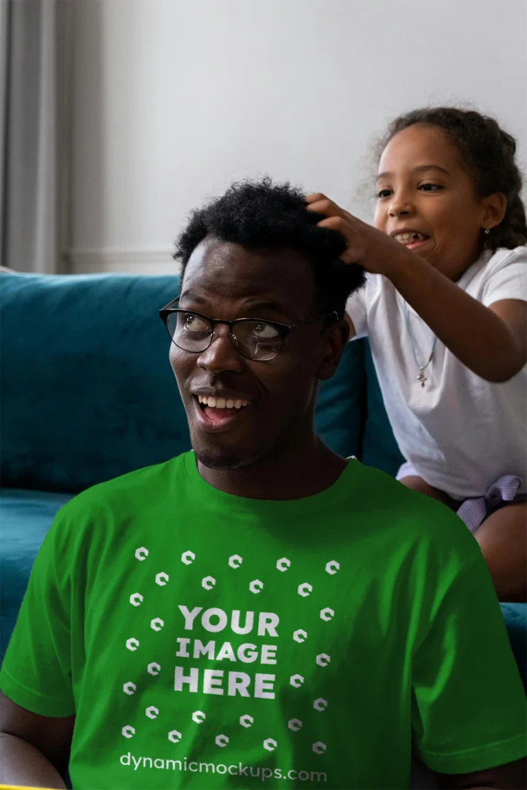 Man Wearing Green T-shirt Mockup Front View Template