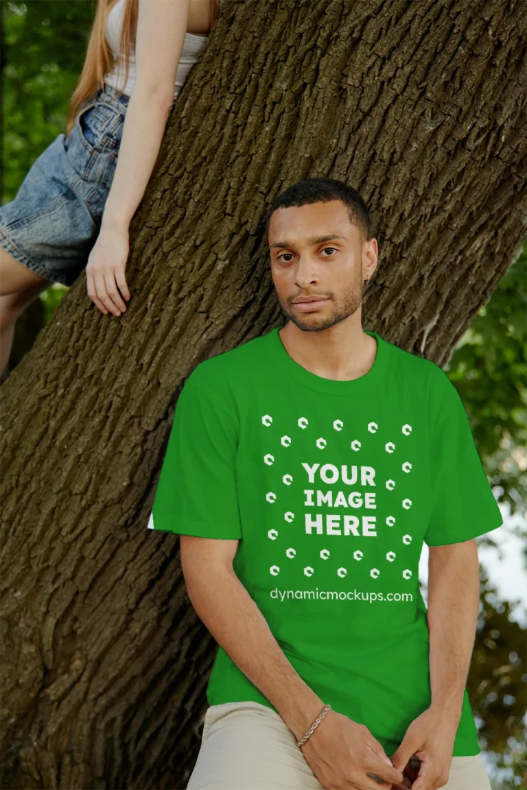 Man Wearing Green T-shirt Mockup Front View Template