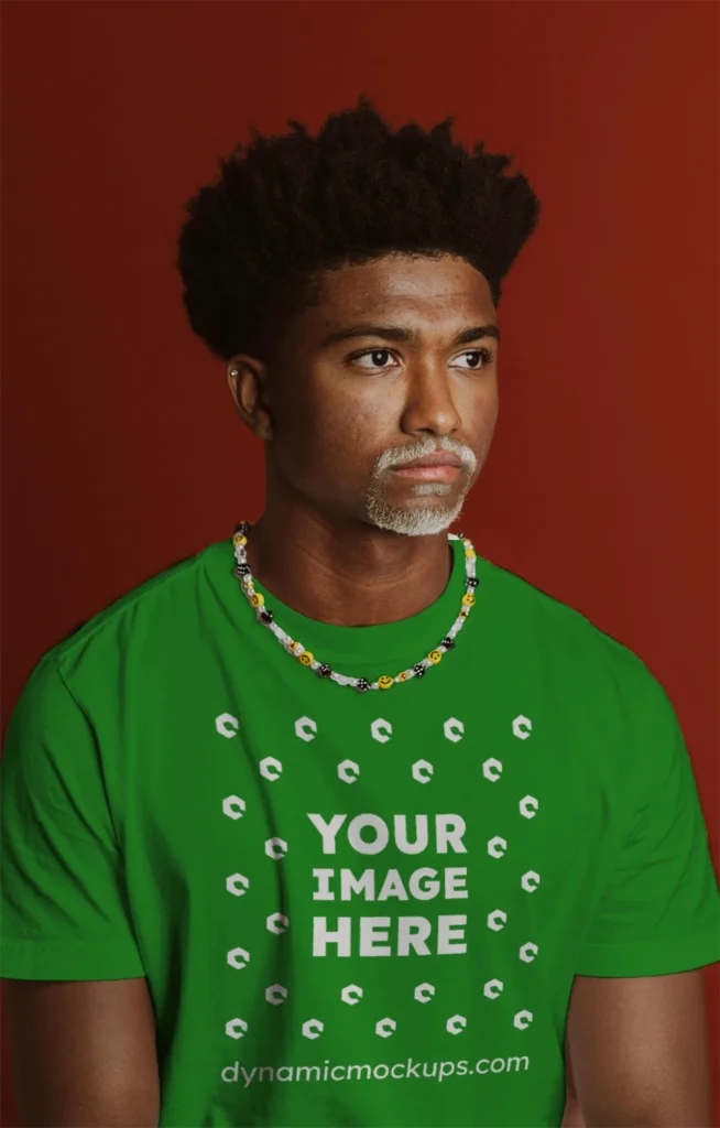 Man Wearing Green T-shirt Mockup Front View Template