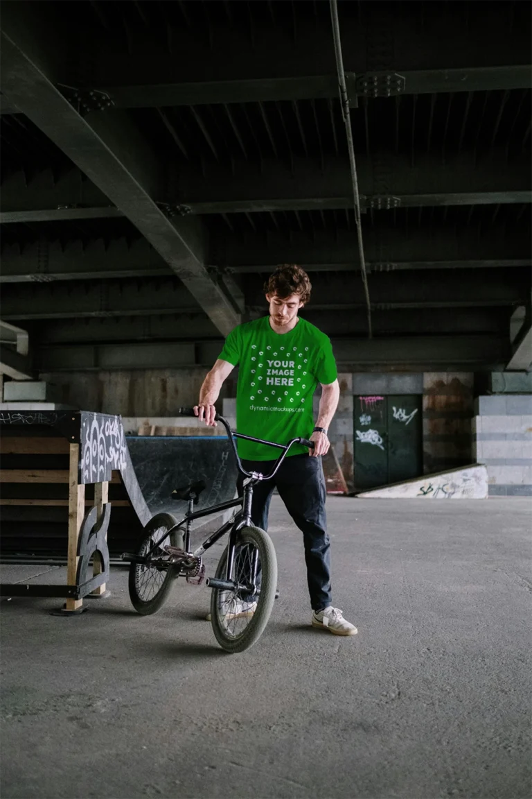 Man Wearing Green T-shirt Mockup Front View Template