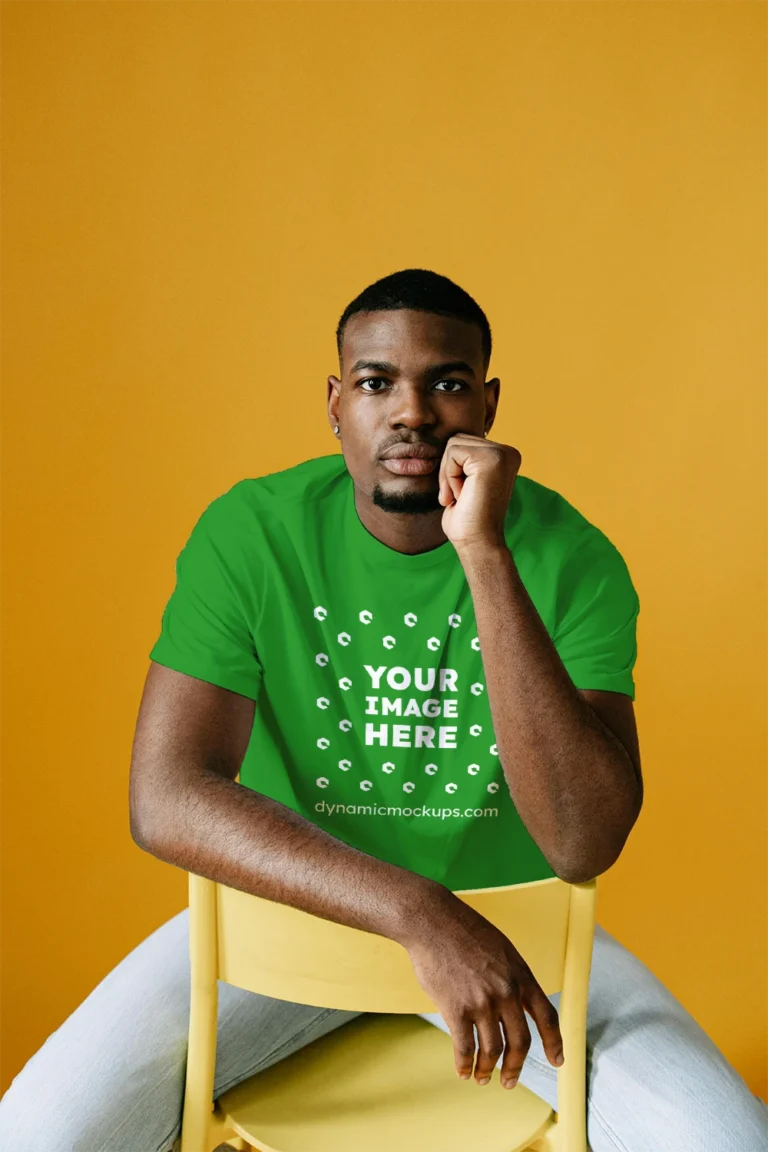 Man Wearing Green T-shirt Mockup Front View Template