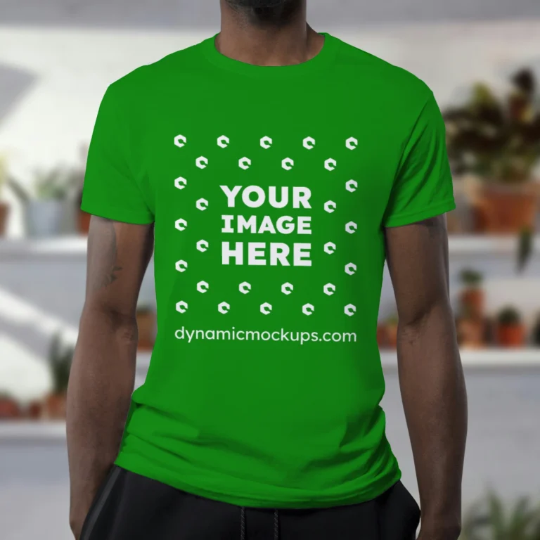 Man Wearing Green T-shirt Mockup Front View Template