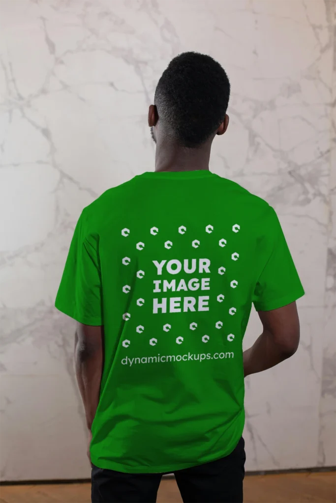 Man Wearing Green T-shirt Mockup Back View Template