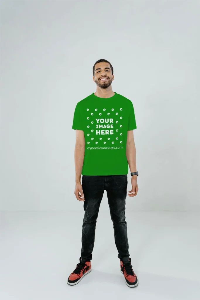 Man Wearing Green T-shirt Mockup Front View Template