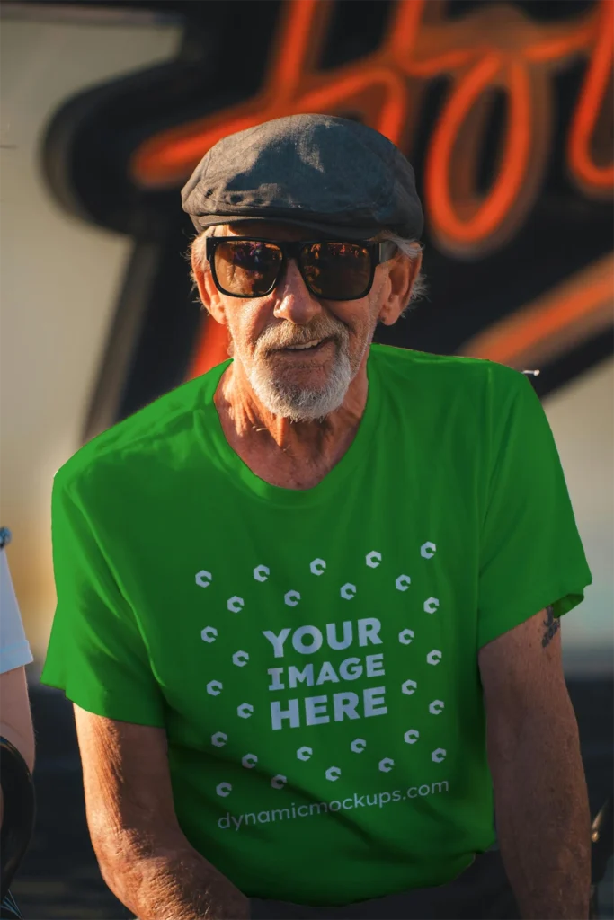 Man Wearing Green T-shirt Mockup Front View Template