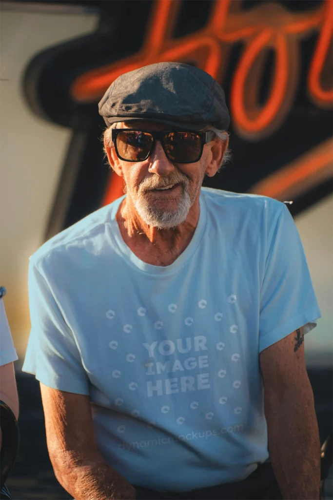 Man Wearing Light Blue T-shirt Mockup Front View Template